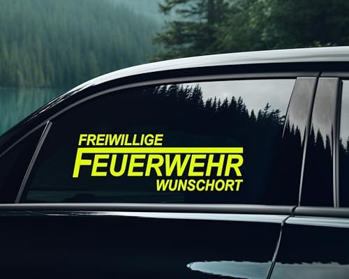 Autoaufkleber Schriftzug Freiwillige Feuerwehr mit Wunschort – personalisierbar – verschiedene Längen & Farben – wetterfest – für Auto/Motorrad Feuerwehraufkleber mit Ort