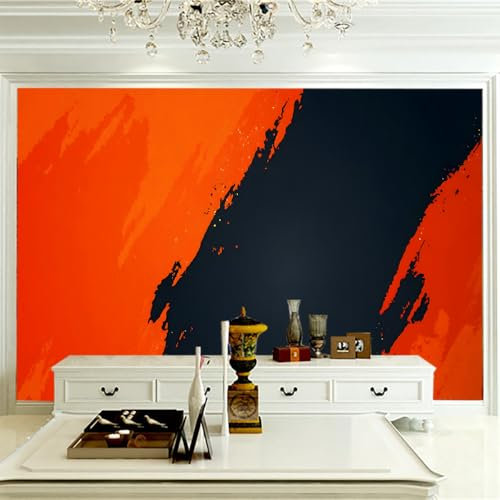 Art Fototapete 3D Abstraktes Orange-Rot-Schwarz 150x130cm，Retro 70Er-80Er-Jahre-Funky Seidenstofftapeten für Schlafzimmer