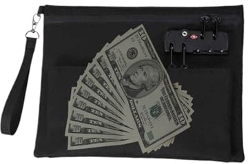 Uozonit Geldtasche mit Schloss, Reißverschluss für persönliche Gegenstände, doppellagig, tragbar, wasserdicht, Geldtasche für Camping, Schule, Krankenhaus, Auto, Boot, Hotel, Bank, Reisen, Zuhause