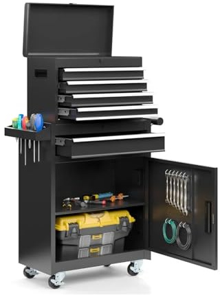 Werkzeugkiste Werkzeugwagen mit 5 Schubladen, Werkzeugkästen mit abnehmbarem Deckel und feststellbaren Rädern Werkzeugkasten