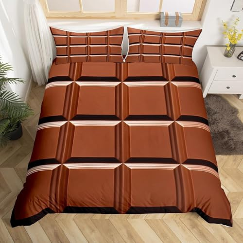 Bettwäsche 135x200 Kinder Schokolade Weich Mikrofaser Desserts Bettwäsche-Sets 3D Bettbezug 3 Teilig Bettbezüge mit Reißverschluss und 2 Kissenbezüge 80x80 A-1312