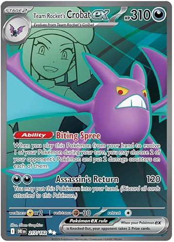 Team Rocket's Crobat ex 217/182 Ultra Rare Pokemon Card | Destined Rivals | Pokemon TCG Scarlet & Violet Series | Titan Authenticated