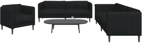 HETFTJN 3-Teiler Ecksofa Schwarz Stoff 69–193 cm breit ausziehbar Holzgestell