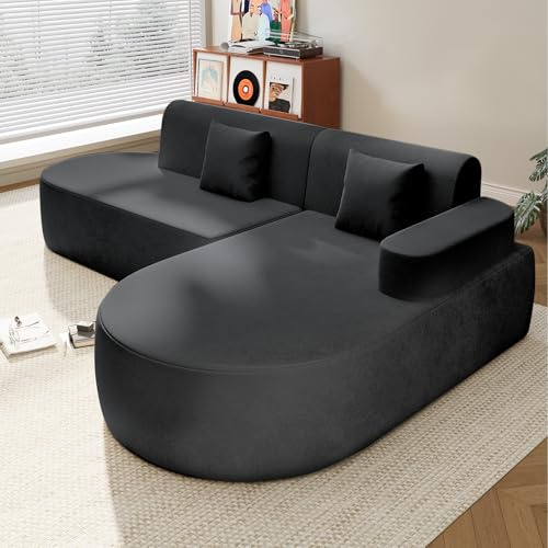 AVAWING Ecksofa, Pure Foam Installation-Free Eckcouch, Sofa L Form Wohnzimmer, Schwarz Rechte Armlehne