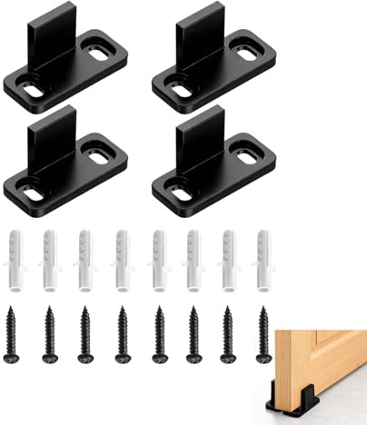 4 Piezas Guías de Suelo para Puerta Corredera con Tornillos y Tubos de Expansión, Guia Puerta Corredera Suelo, para Instalación de Puertas Correderas en Interiores y Exteriores (Negro)