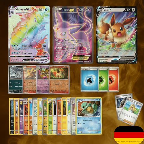 Pokemon Karten Deutsch – 50 Originale Sammelkarten inkl. 5 Reverse Holo + 1 EX/V oder Pokeball | Perfekt für Sammler & Spieler