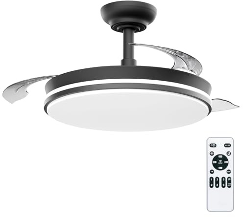 Casa Shop Ventilador con Luz LED 72W 50CM de 7590lm, Motor DC, temporizador, 6 velocidades, aspas retráctiles, CCT, función verano-invierno Silencioso, Controlador Incorporado (Negro)