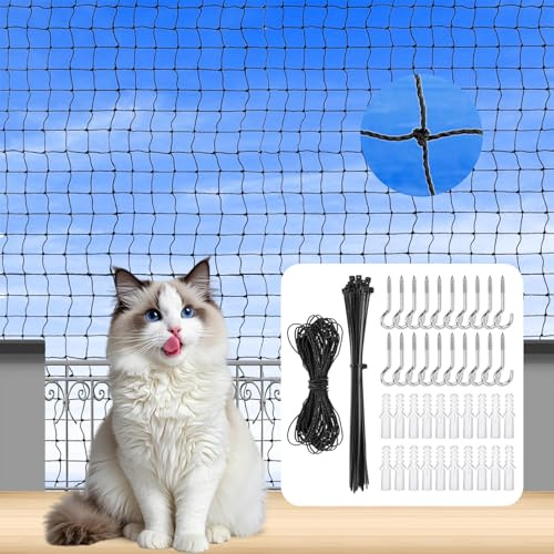 AEMCHDM Filet pour Chat Haut de Gamme pour Balcon, Amélioré 2x3m Filet de Protection Chat, Résistant Aux Morsures Et à La Déchirure, pour Sécuriser Les Balcons, Terrasses, Fenêtres, Portes