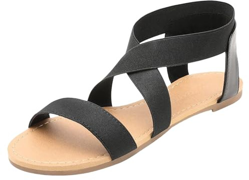 Genérico Sandalias Trekking Mujer Planas Con Tiras Elásticas En El Tobillo Para Mujer, Zapatos De Verano, (Negro, 39) Plataforma Cuerda Calzado Ancho Especial Espardeñas Cuña Cuñas Rojas Pies