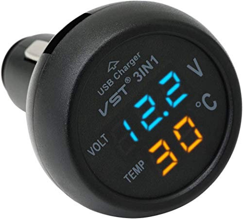 QUMOX Cigarette Lighter Estilo Termómetro Digital Display voltímetro con Cargador USB