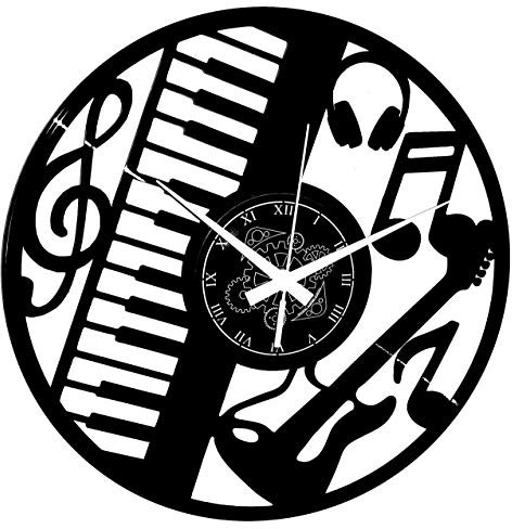 | Wanduhr | Musikgruppe | Drums | Schlagzeuger | Rock | Rockmusikliebhaber Band | Gitarre Geschenkidee Musikinstrumente Jazz Pop, Schwarz-04
