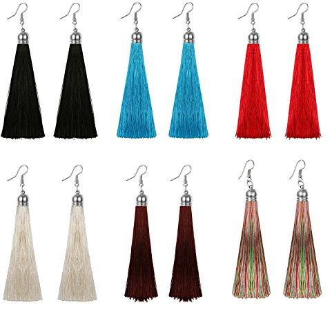 Cupimatch 6 Paare Set Damen Quaste Ohrring Böhmischer Stil Lang Tassel Ohrahänger Frauen Ohr Schmuck 10,5cm