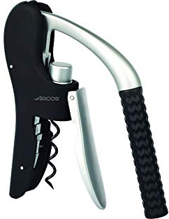 Arcos Accesorios - Sacacorchos Manual Abrebotellas Manual - Mango de ABS y Hecho de Aleación de Zinc + Elastomero - Color Negro y Gris (Incluye cortacápsulas)
