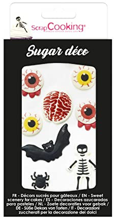 ScrapCooking - Halloween-Zuckerdekorationen - Essbare Zucker Tortendeko - Horror Deko für Cupcakes, Backwaren, Desserts, Kuchen, Kekse - Geburtstage - Auge, Fledermaus, Skelett - 7035