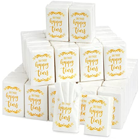 Juvale Taschentücher-Packungen Freudentränen (Set, 60 Packungen) - 3-Lagig, Dry Those Happy Tears-Aufschrift - Ideal für Hochzeiten, Zeremonien - 7,4 x 5,1 cm