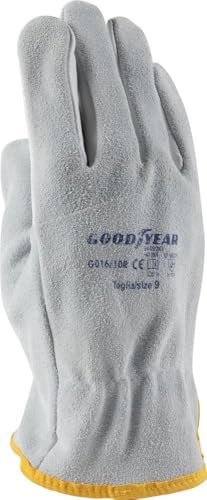 GOODYEAR Handschuhe aus Vollnarbenleder und Krustenleder, Größe 9, Farbe Weiß, Arbeitshandschuhe