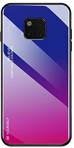 generisch Hülle Kompatibel mit Huawei Mate 20 Pro, Gehärtetes Glas Zurück mit Weichem TPU Silikon Rahmen Handyhülle Farbverlauf Farbe Case Schutzhülle für Huawei Mate 20 Pro (Blau-Rose)