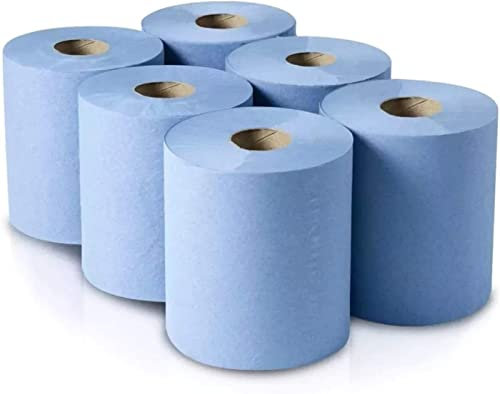 SOP-HARMA 6-Pack Blue Paper Rolls - 2 Ply Embossed Centre Feed Hand Towel Tissue | Absorbent Kitchen Towels | Eco-Friendly Cleaning Supplies for Home & Office (Count 6, Pack of 5)