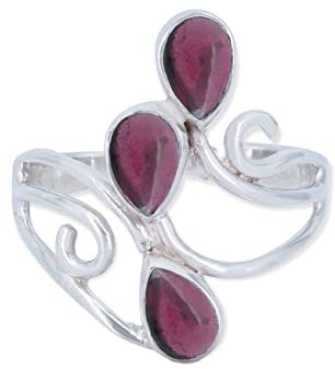 mantraroma Silber Ring Damen 925 Granat Edelstein rot ausgefallen verspielt