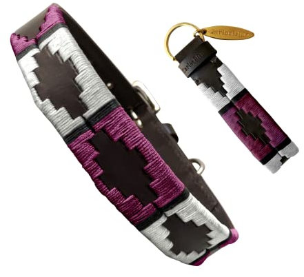 Carlos Diaz Echtes Leder gewachstes Premium-Polo-Hundehalsband mit Stickerei XXS