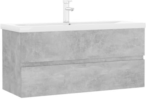 vidaXL Armoire d'Evier avec Lavabo Intégré Placard de Salle de Bain Meuble de Rangement Armoire de Rangement Toilette Intérieur Gris Béton Aggloméré