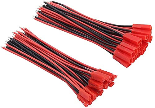 UMTMedia® 20 Pairs JST Plug and Socket connectors RC Li-Po Battery leads 2P Red and Black Wire UK (20 Male + 20 Female)