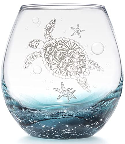 DOUDIZHU Weinglas ohne Stiel, ideales einzigartiges Geschenk für Meeresschildkrötenliebhaber, Geburtstagsgeschenke für Party, Frauen, Männer, Freunde, Kollegen (Crackle Teal)