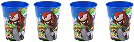 Theonoi 4 vasos infantiles de 260 ml/a elegir: vasos de cristal de plástico sin BPA – Regalo para niños (Sonic)