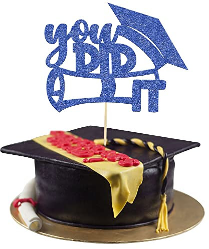 Gyufise Tortenaufsatz mit Aufschrift You Did It, blauer Glitzer, 2025, für Abschlussfeier, Motto-Party-Zubehör, 1 Stück