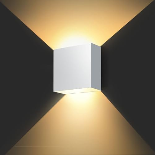 kioooki Wandleuchte Innen mit Stromanschluss, LED Wandlampe Innen, Warmweiß LED Wandbeleuchtung, Moderne Wandlampen Wand Beleuchtung für Schlafzimmer Wohnzimmer Treppenhaus Weiße 12W