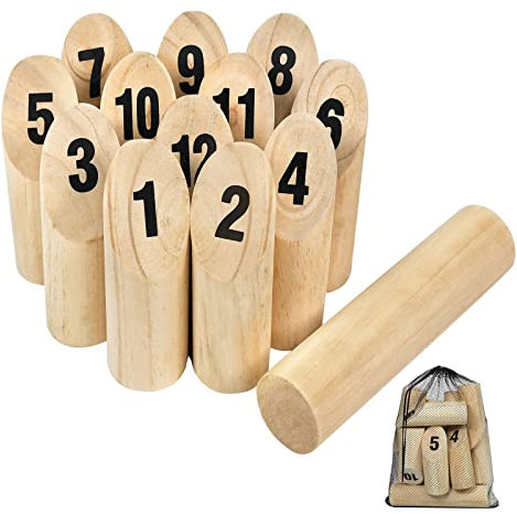 HENGMEI Nummern Kubb Wikingerspiel Wurfspiel Holzwurfspiel Holzspielzeug Outdoorspiel für Kinder und Erwachsene, Indoor & Outdoor