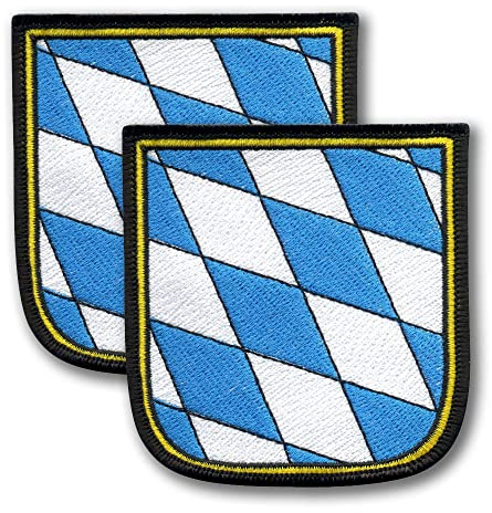 Patchion - 2er Set - Wappen Bayern/Bayerisch - 7,6 x 8,1 cm - Bestickter Aufnäher / Anstecker / Emblem - Zum Aufnähen / Aufbügeln