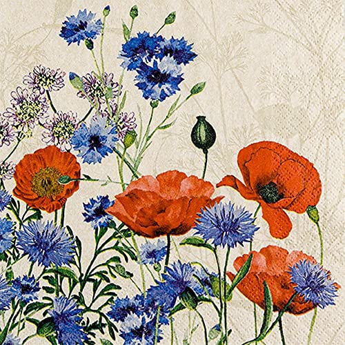 20 Servietten Eco Line nachhaltig aus 100% Recycling-Papier Wilde Mohnblumen | Blumen | Mohn | Sommer | Tischdeko 33x33cm