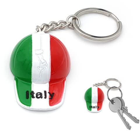 Portachiavi Tascabile con Anello Porta Chiavi Bandiera Nazionale Italiana Italia in Metallo, Accessorio per Uomo e Donna, Idea Regalo (CAPPELLINO)