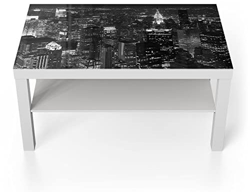 DEQORI Glastisch | weiß groß 90x50 cm | Motiv Nächtliches Manhattan | ausgefallener Beistelltisch aus Glas | Hochglanz Couchtisch fürs Wohnzimmer | moderner Couch Tisch mit Design