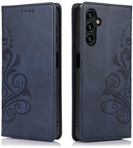 MOONESS Cover per Samsung Galaxy A14 4G / 5G,Flip Custodia a Libro in Pelle PU Premium Goffratura Portafoglio Case per Samsung Galaxy A14 4G / 5G - Blu