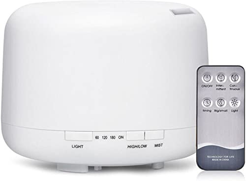 NexusTech® Diffusore di Oli Essenziali 500ml con Telecomando, Umidificatore Ambiente Silenzioso ad Ultrasuoni con Luce LED a 7 Colori