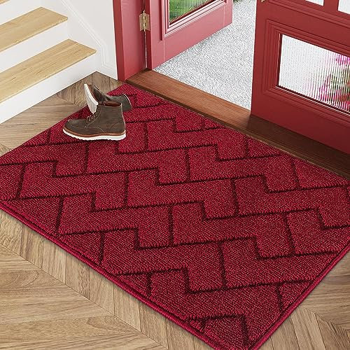 Biscpro Door Mat, 80x100 cm DoorMat Indoor Washable, Doormat Indoor Dirt Trapper Non-slip,Absorbent Inside Entrance Rug Mat for Entryway,Patio,Garden,Laundry Room,Pets - Red