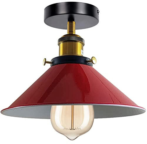 LEDSone Modern Semi Flush Mount Ceiling Light Metal Red Cone Shape Pendant Lamp Chandelier LED Lights Fitting with Bulb for Kitchen Bedroom Hallway Restaurant Bar Hotel Dining Room