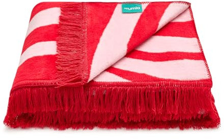 MUMLA - Kuscheldecke 150x200 cm, Warme Decke für Schlafzimmer und Wohnzimmer, Beidseitig Verwendbar, Hochwertiger Stoff, Rosa-Rot, Sofa-Tagesdecke, Blanket, Baumwolle