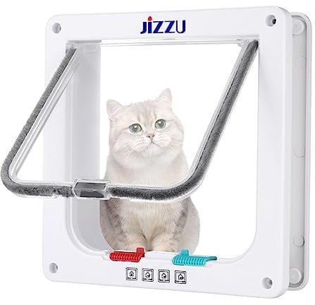JIZZU Cat Flap, Cat Flaps for Upvc Door with 4 Way Lock, Weatherproof & Easy Installation Cat Door for Cats & Doggie, Pet Flap for Interior Exterior Door, Window, Wall(M - Outer Size 7.5 x 7.8)