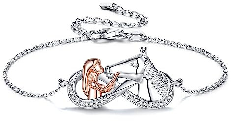 USEEDOVIA Pferde Mädchen Geschenk, Pferd Infinity Sterling Silber Armband Unendlichkeitszeichen Rose Vergoldet 925 Silber Zirkonia Steine Schmuck Kleine Geschenke zum Schulanfang für Mädchen Kinder