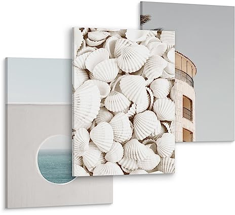 Muralo Wandbilder 3er-Set, Boho, Muscheln Meer, Kunstdruck - 30x40 cm