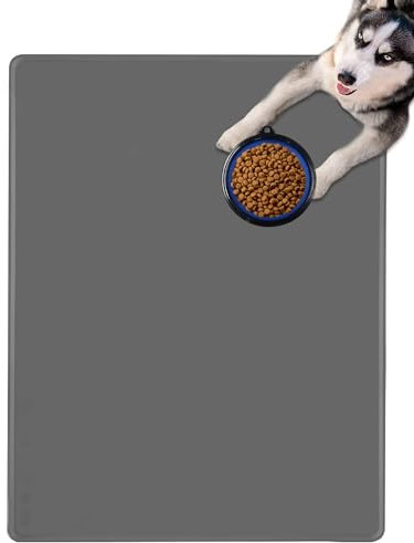 DGitaor Waterproof Pet Feeding Mat, 39.4x29.5 Extra Large Silicone Pet Food Mat with Collapsible Dog Bowl for Travel, Dogs and Cats Silicone Tray, Waterproof Anti-Slip, Food & Water Dog Bowl Mats