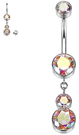 Cute Dangly Belly Button Rings 14G Belly Ring G23 Titanium Belly Piercing Jewellery Dangle Navel Rings Belly Bars 10mm Belly Barbell Internally Threaded Long Curved Barbell for Women Girls with AB CZ
