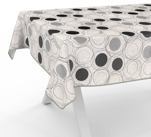 Tischdecke aus Stoff Textil abwaschbar Tischwäsche Tischtuch Baumwolle Polyester Circles Grey 240x140cm In-/Outdoor Tischdecke
