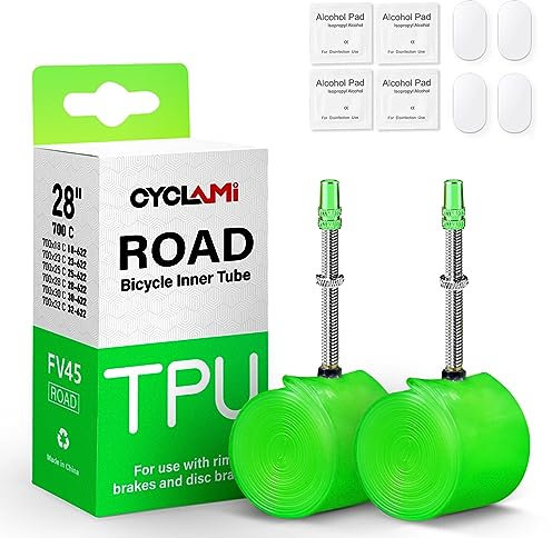CYCLAMI 38g 2 PCS TPU Cámaras de Aire Ultraligeras para Bicicleta de Carretera 700x18/23/25/28/30/32C Francésválvula 45/60/80mm 4 Piezas de Parches para Peumáticos de Bicicleta