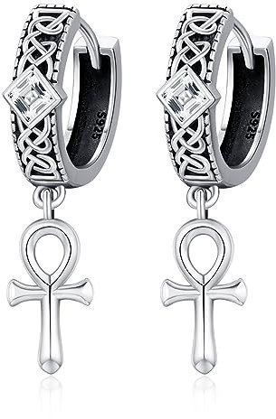 Ankh Hoop Earrings Sterling Silber Ankh Kreuz Ohrringe Ägyptische Ankh Huggie Ohrringe Ankh Schmuck Geschenke für Männer Frauen