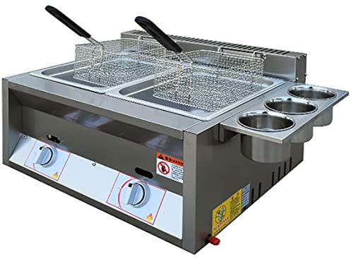Friggitrice a Gas in Acciaio Inossidabile 6L/12L Friggitrice a Gas in Acciaio Inossidabile con cestello Rimovibile Friggitrice con Potenza di Fuoco Regolabile per Uso Domestico e Commerciale