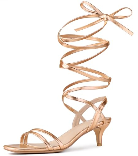 Allegra K Women Faux Leather Strappy Lace Up Slingback Kitten Heel Sandals | 2.4-inch heel height. ABS outsole. Tie closure. Office, Party, Dating, Evening, Christmas, Interview